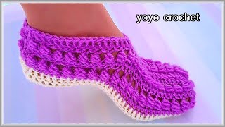 كروشية سليبر / لكلوك سهل للمبتدئين - تصميم غير أعتيادى !!  - Amazing crochet slipper