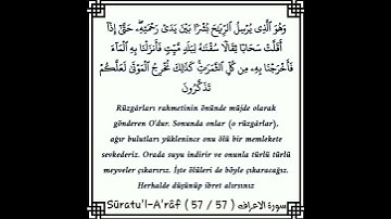 سورة الاعراف | وهو الذي يُرسلُ الرياحَ بشراً بينَ يدي رحمتهِ حتى إِذا اقلت سحاباً ثقالاً
