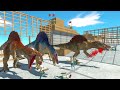 Challenge 4 Dinosaur Carno Allo Spino T-rex VS Human Army - Animal Revolt Battle Simulator