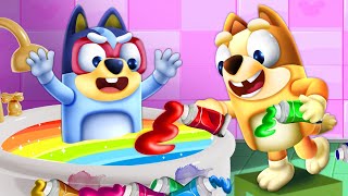 Bath Paint - Baby Bluey and Baby Bingo Make a HUGE Mess | Bathroom Manners | Bluey Toys Pretend play