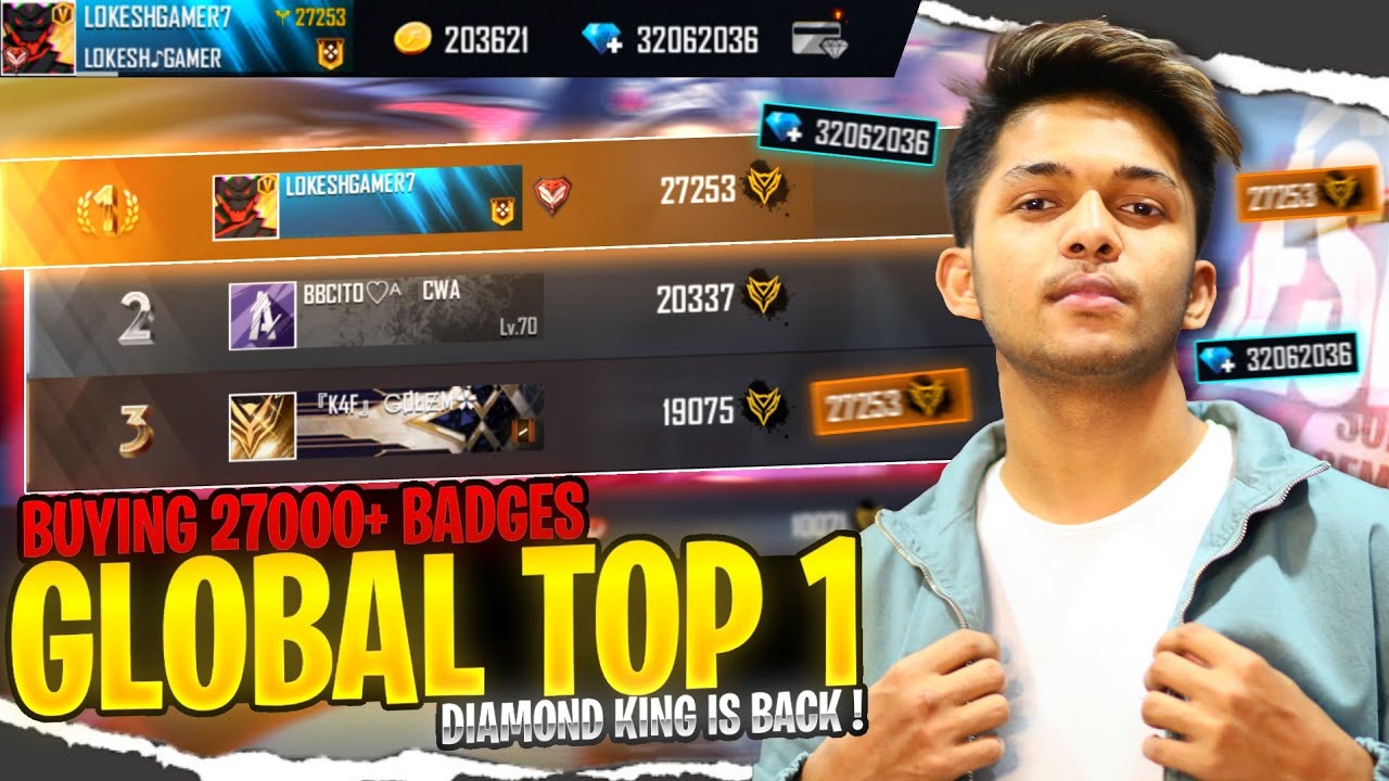 Wasting 99999 Diamonds💎 On Lokesh Gamer Id Richest Id Top 1 Global Badges  - Garena Free Fire 