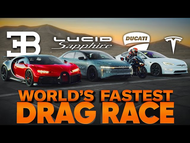 The World's Quickest Cars: Lucid Air Sapphire v Bugatti Chiron v Tesla Plaid - Cammisa's Drag Race class=