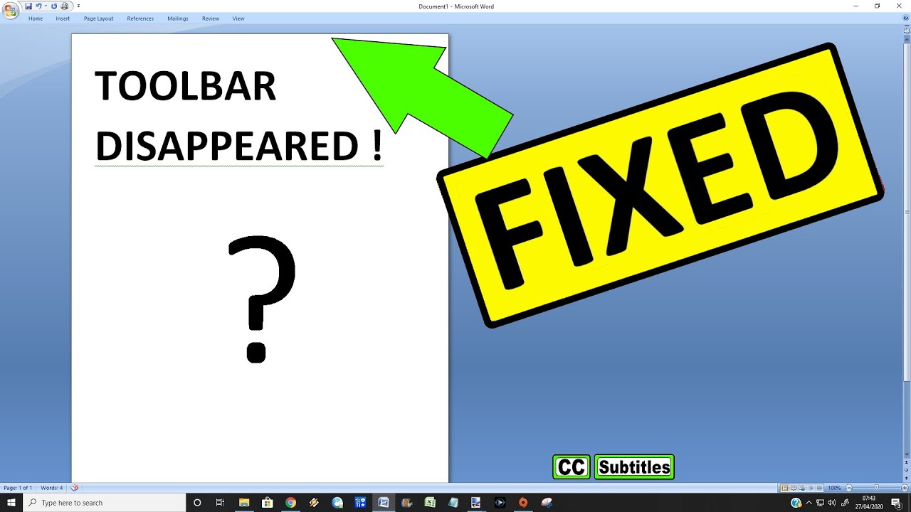 microsoft word toolbar disappears when i type