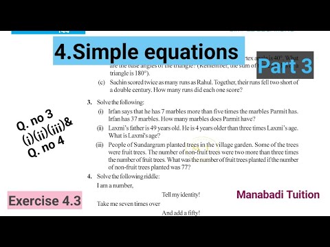 7th class maths|Chapter 4|👩‍🏫Simple Equations|💁‍♂️Exercise 4.3|Q. no 3 ...