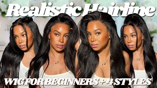 AFFORDABLE Natural Wig! Yaki Straight DETAILED Wig Install BYE BYE KNOTS + 4 STYLES | Nadula Hair