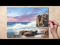 Acrylic Painting Seashore Rocks Seascape