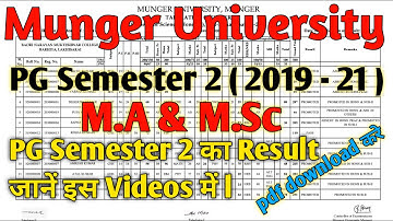 Munger University PG Semester 2 ( 2019 - 21 ) M.A & M.Sc का Result जानें इस Videos में l