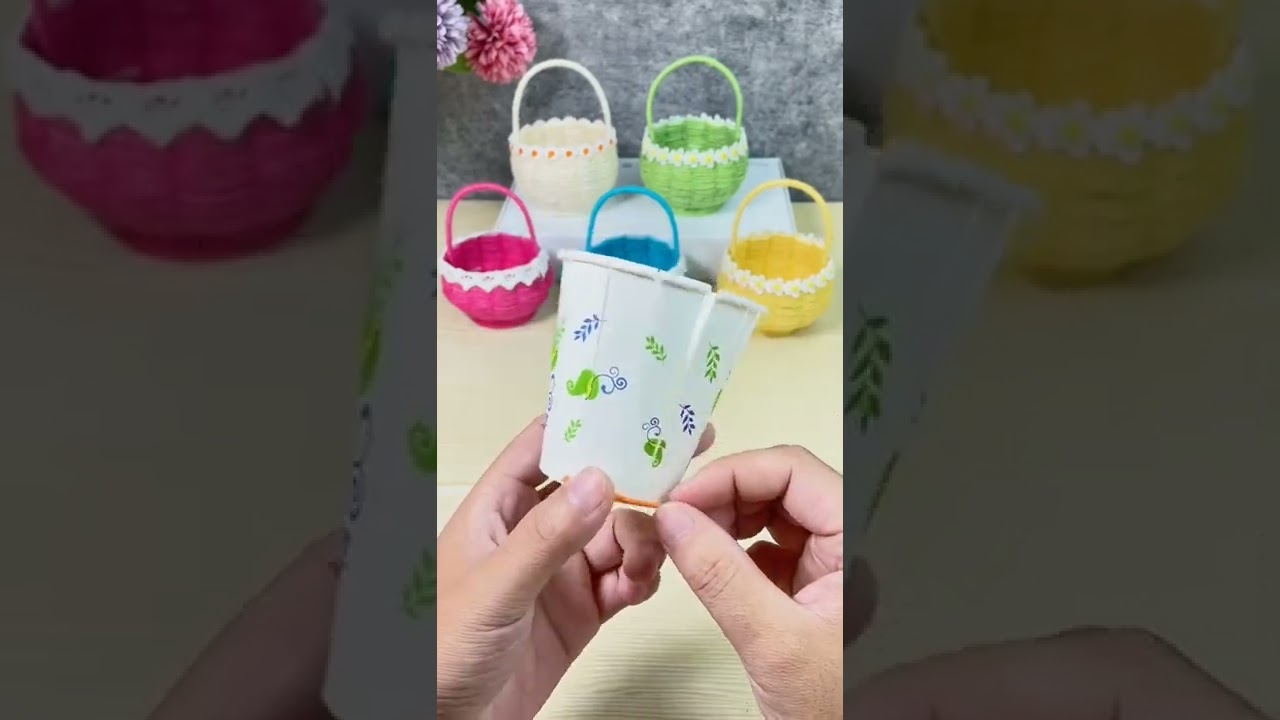 Paper cup handmade, lace small basket - YouTube