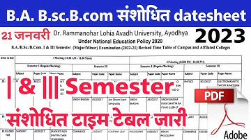 rmlau Revised time table 2023 download | rmlau exam new datesheet 2023