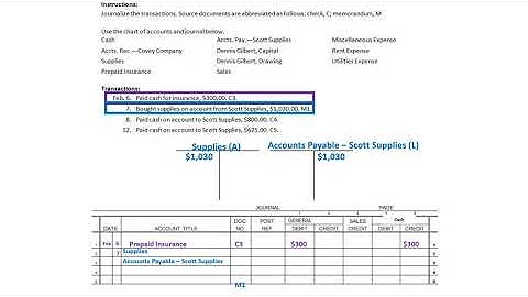 Accounting A Chapter 3 LT 2 - buying insurance, buying on account, paying on account