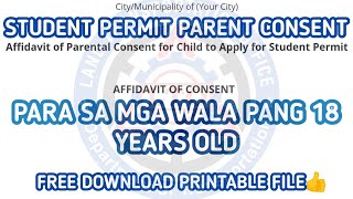 PARENT CONSENT FOR STUDENT PERMIT | PARA SA MGA WALA PANG 18 | PRINTABLE PARENT CONSENT