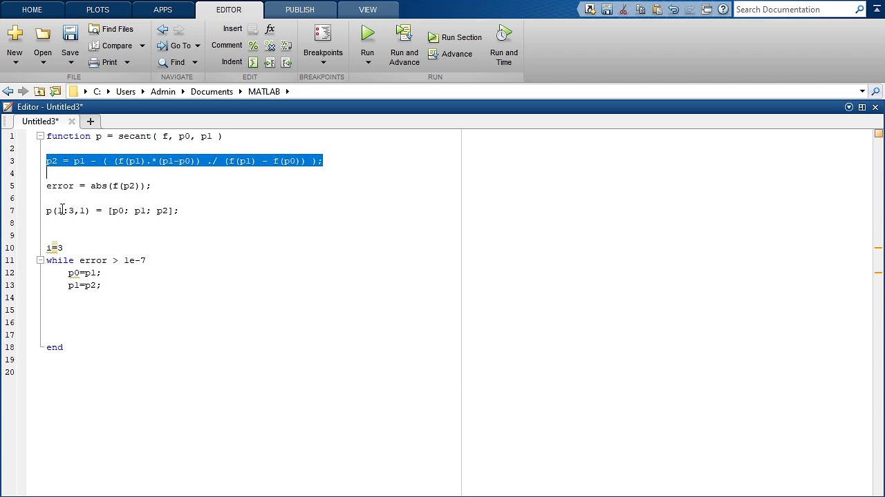 Secant in matlab - YouTube