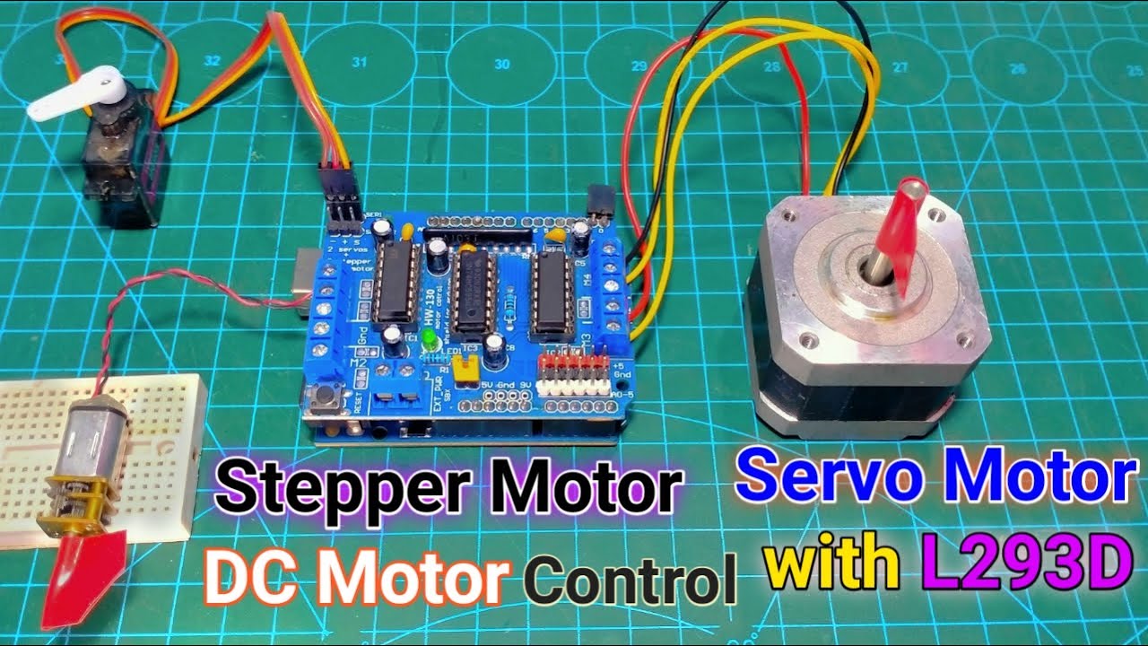 Stepper Motor Servo Motor and DC Motor Control with L293D Motor Driver