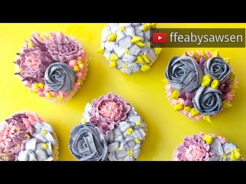 Beautiful bouquets 1/5: Buttercream flower garden cupcakes- natural colour- relaxing cake decorating