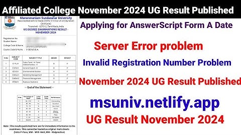 UG Result November 2024 Published MS University Form A date