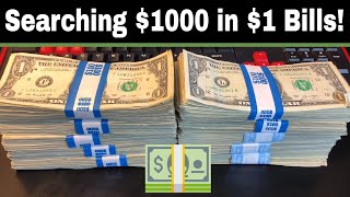 1,000 in $1 Bills Currency Search for Fancy Serial Numbers and Star Notes!