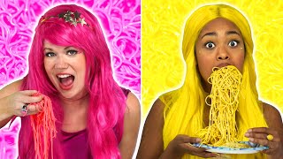 THE SUPER POPS EAT ONLY ONE COLOR FOOD CHALLENGE EATING PINK VS YELLOW FOOD FOR 24 HOURS. Totally TV