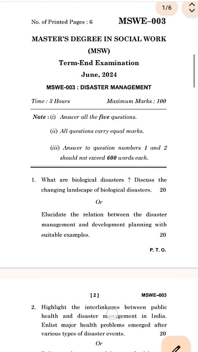 MSWE-003 question paper (June 2024). #ignou #pyq #exam