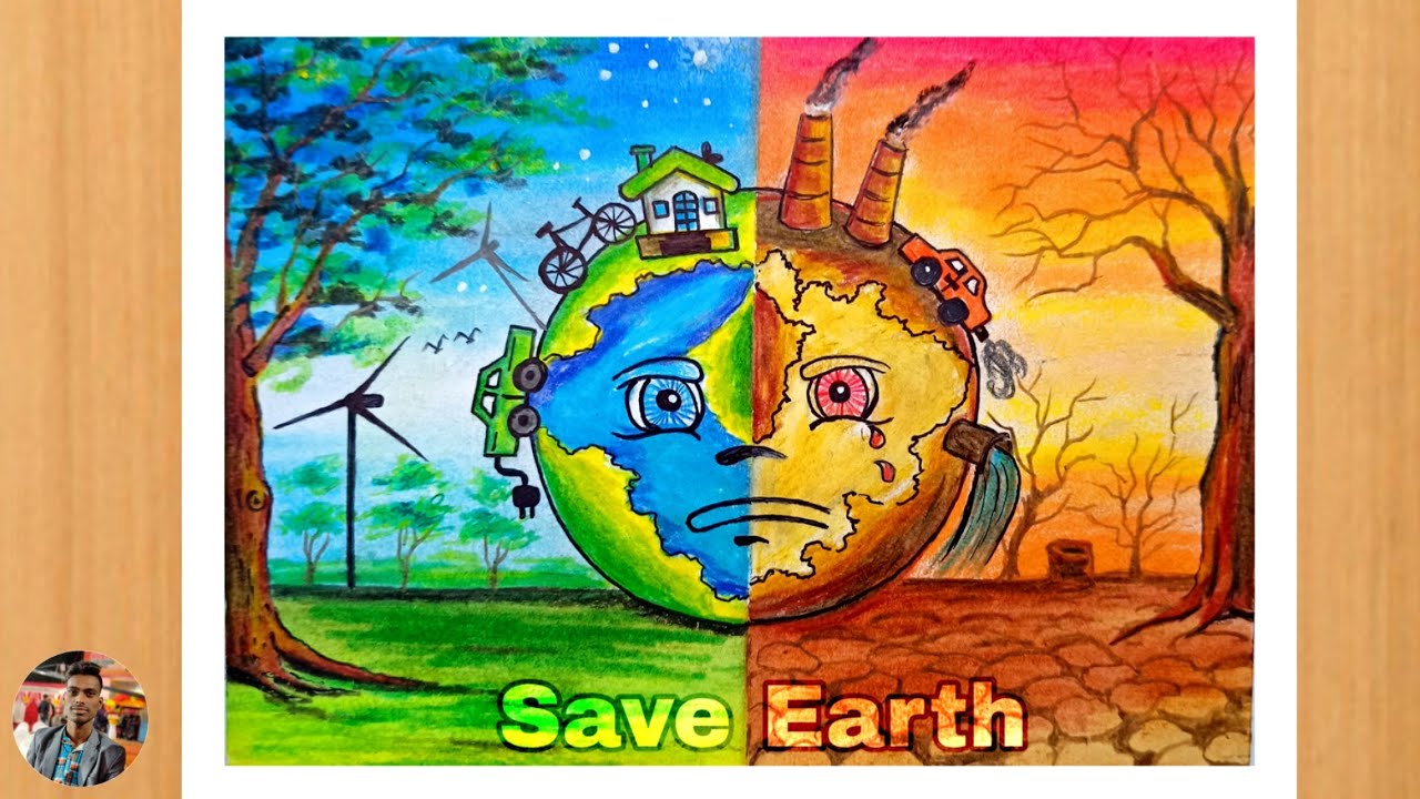 Stop pollution,save earth drawing with oil pastel. - YouTube