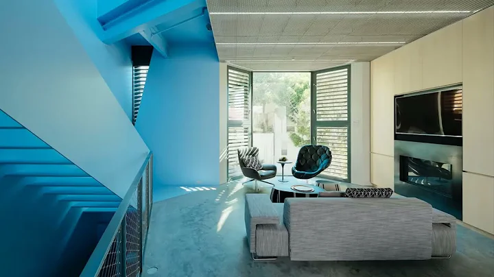 Wood Exterior - Hidden House - Vibrant Blue Interior