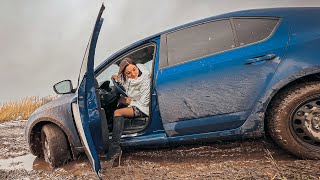 CAR STUCK || Bank worker stuck in mud in high heels