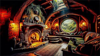 Cozy Hobbit Home, The Shire Ambience & Fantasy Music - Christmas Ambience - Fireplace Sound