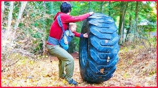 Rolling GiANT Tractor Tire Down A Hill