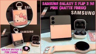 A closer look at Samsung Galaxy Z Flip 3 5G PINK color Matte Finish + Samsung Galaxy Watch 4 Pink