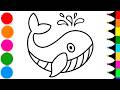 Drawing and Coloring a Cute Whale | Learn to Draw Cartoon Whale for Beginners