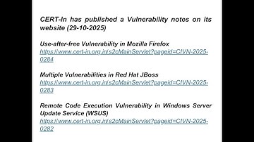 CERT-In has published a Vulnerability notes on its website (29-10-2025)