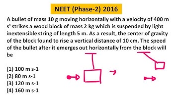A bullet of mass 10 g moving horizontally with a velocity of 400 m s¹ strikes a wood block of mass 2