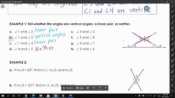 Geometry Unit 3 Day 5: Vertical Angles and Linear Pairs