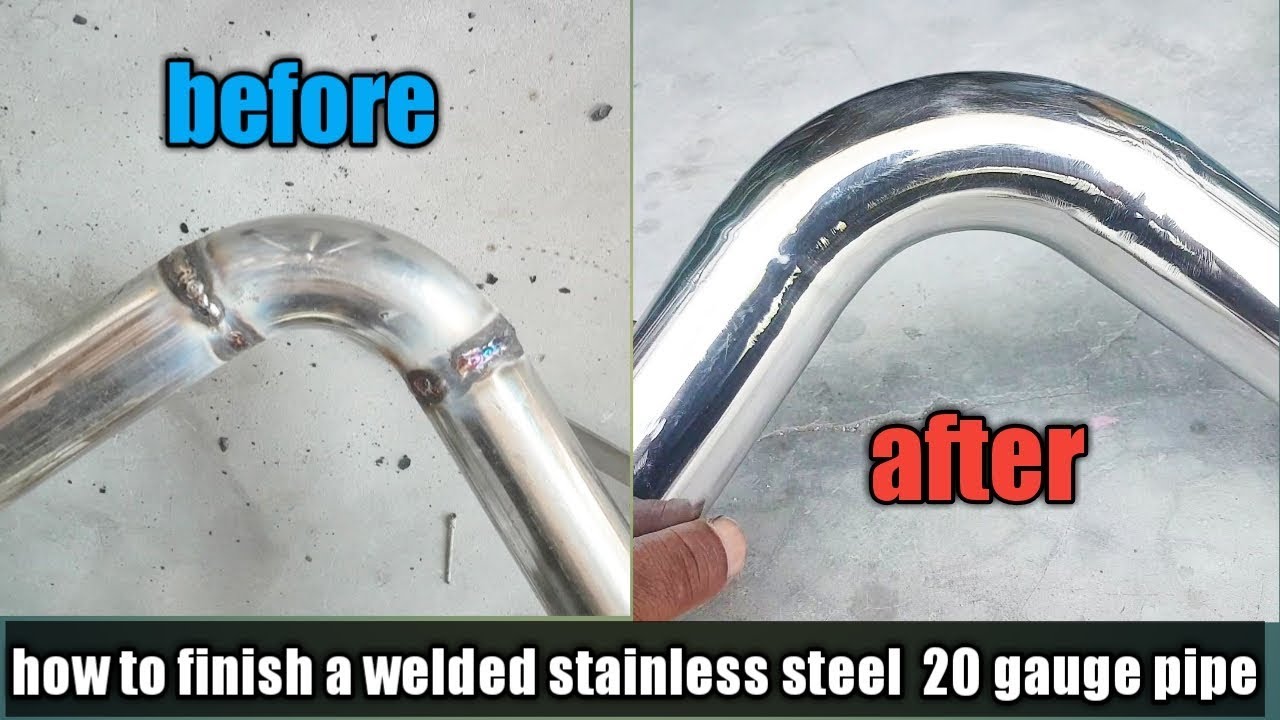 how to finish a welded stainless steel 20 gauge pipe - YouTube