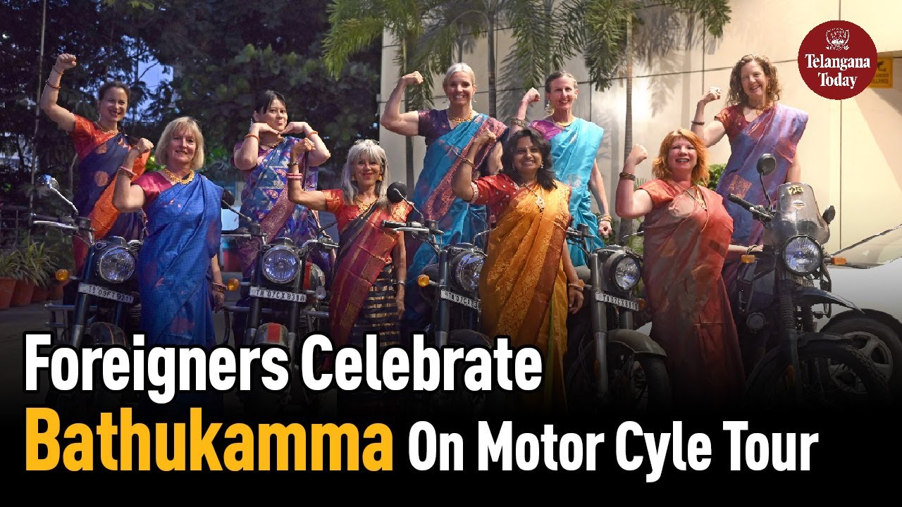 Foreigners Celebrate Telangana's Bathukamma Festival | International Female Motorcycling Community