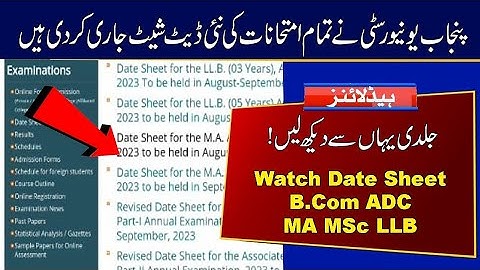 New Date Sheet of B.Com ADC MA MSc LLB 2023 Exams | Punjab University