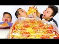 Huge XXXL Creamy Alfredo Pizza Challenge • MUKBANG