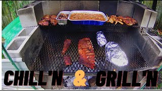 Homemade block grill; Cooking on a homemade cinder block grill