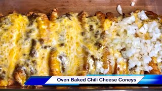 Oven Baked Chili Cheese Coneys / How to make Hot Dogs in the Oven