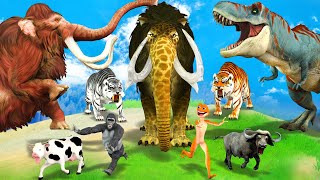 10 Mammoth Elephant Cow vs 10 Giant Lion Tiger vs Zombie Dinosaur Animal Fight Cow Cartoon Rescue