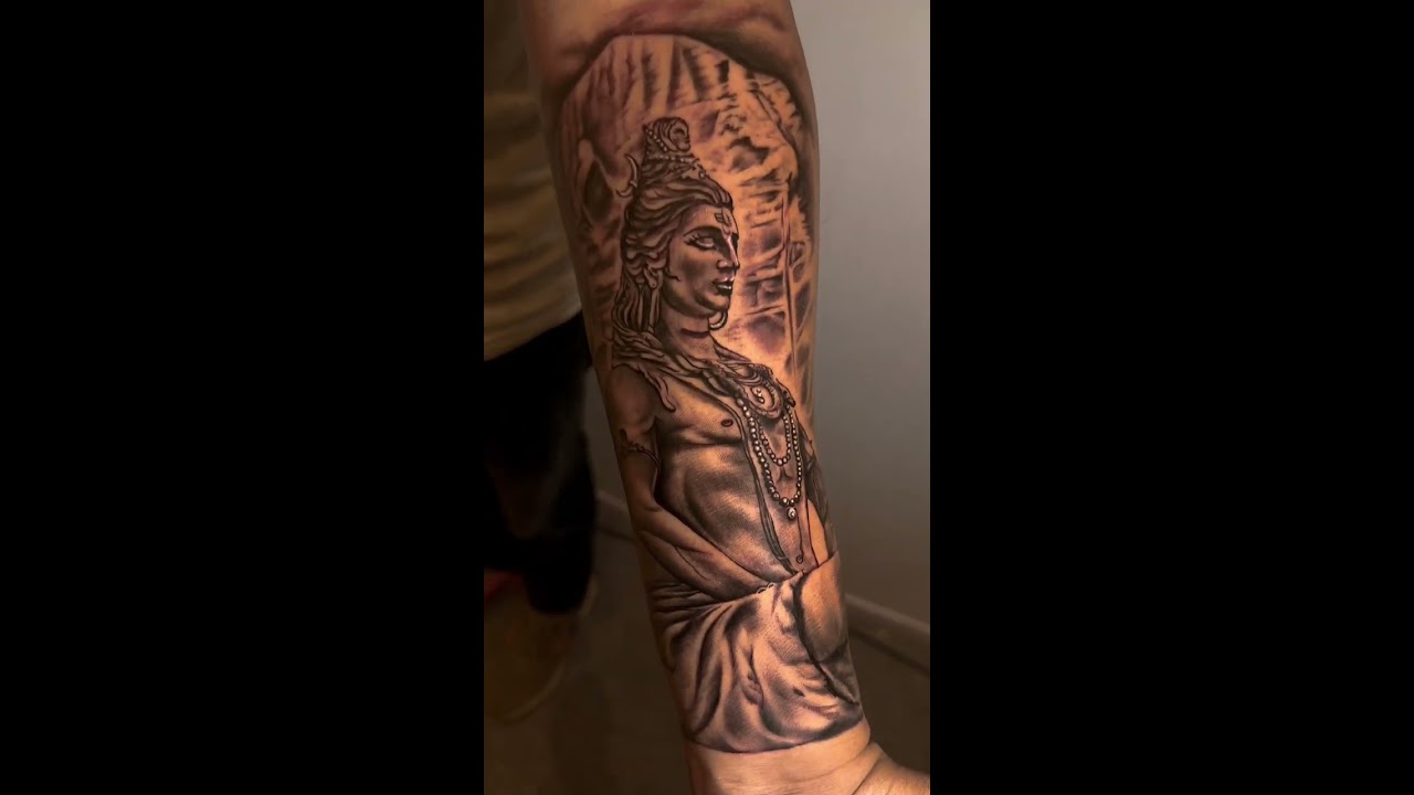 Shiva with trishul and Mahamrityunjay mantra tattoo time lapse done by  Ankit Artemis - YouTube