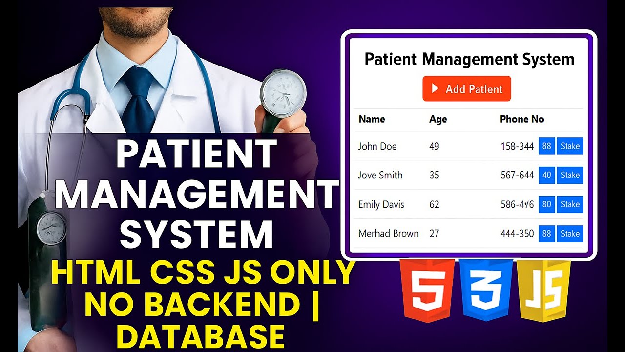 Patient Management System with HTML CSS JS | No Backend Needed! - YouTube
