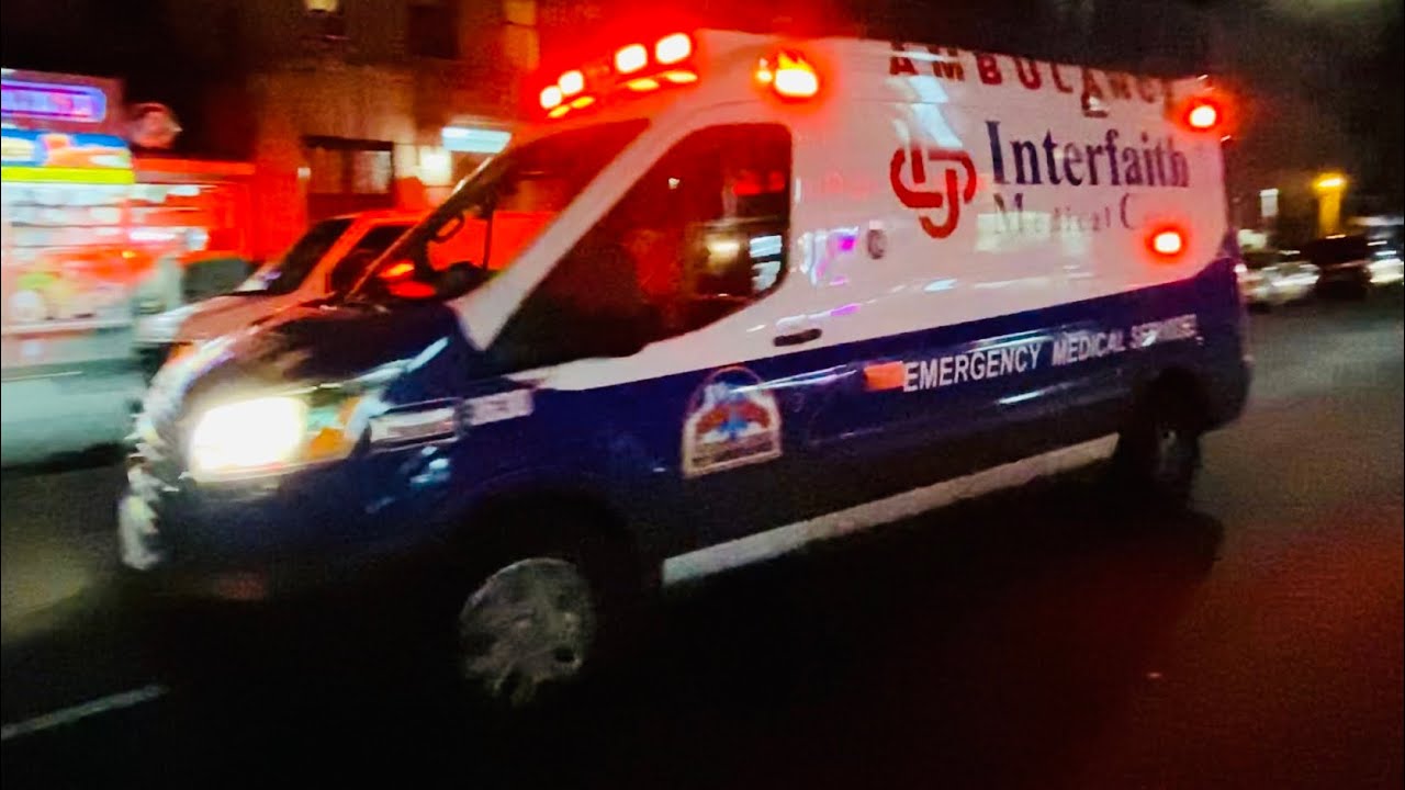 INTERFAITH MEDICAL CENTER EMS AMBULANCE RESPONDING ON SCHENECTADY AVENUE IN CROWN HEIGHTS, BROOKLYN.