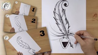 How to draw a quill pen | كيف ترسم قلم الريشة | يوم العلم | comment dessiner
