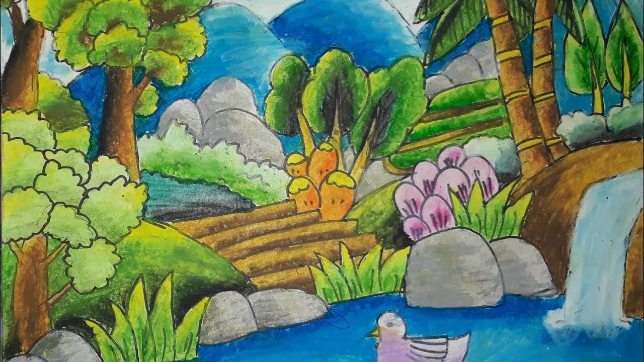 Gambar Pemandangan Menggunakan Crayon Gambar Pemandangan Indah