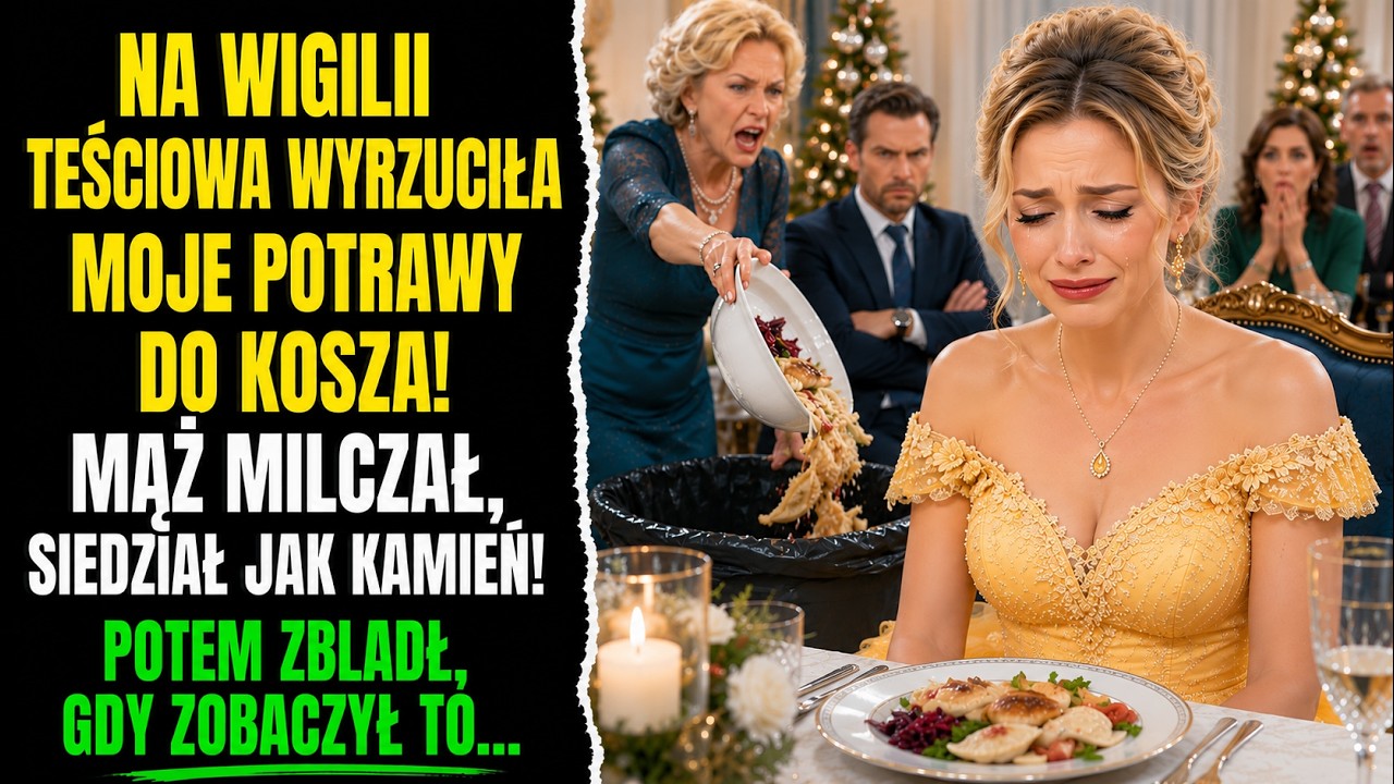 W Wigilię moja teściowa wyrzuciła do kosza wszystkie potrawy, które przygotowałam, a mój mąż powiedział tylko: "Kalina, proszę, nie zaczynaj." Stałam tam w płaszczu, patrząc, jak znika kilka...