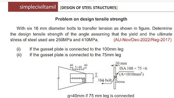 Design strength of tension member for Single angle section
