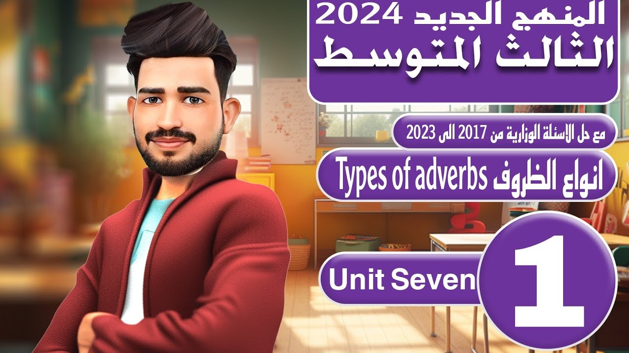 انكليزي الثالث متوسط المنهج الجديد 2024 / اليونت السابع /  انواع الظروف Types of adverbs/ المحاضرة 1