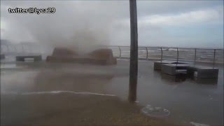 Storm Eva at Blackpool Part Three, Huge wave crashes over the top