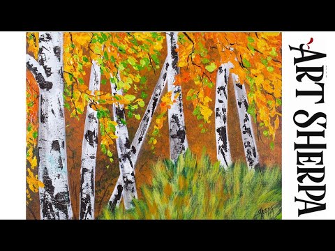 Basic Acrylic Painting Tutorial for Beginners  How to Paint an Autumn Tree  Using Fan Brush 