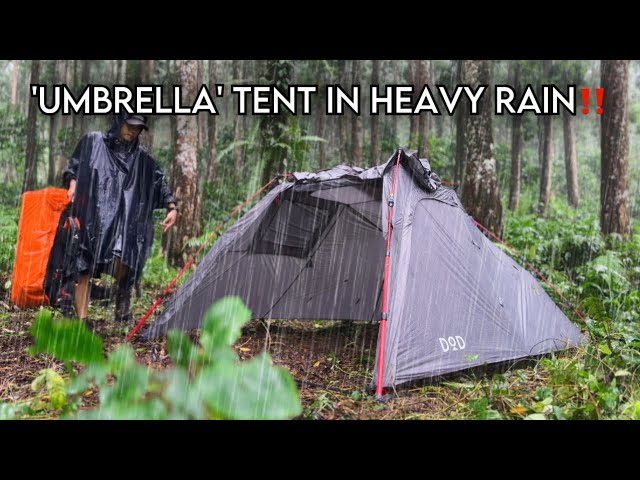 CAMPING IN HEAVY RAIN WITH ‘UMBRELLA’ TENT‼️OPEN A NEW SHELTER IN HEAVY RAIN‼️ class=